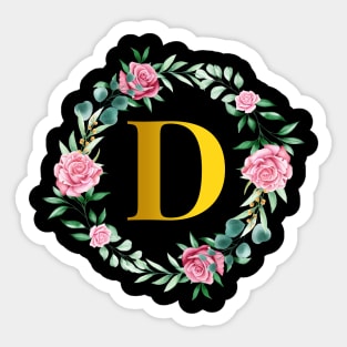 Floral Initial Wreath Monogram letter D Sticker